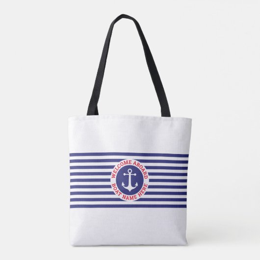 Tote Bag Nautical Anchor Design with Navy Stripes (Dos)