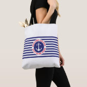 Tote Bag Nautical Anchor Design with Navy Stripes (De près)
