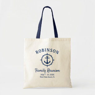 Tote Bag Nautical Anchor Family Reunion Navy Blue Script