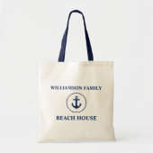 Tote Bag Nautical Beach House Blue Ancre Nom de famille (Devant)