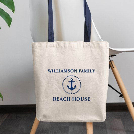 Tote Bag Nautical Beach House Blue Ancre Nom de famille