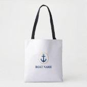 Tote Bag Nautical Blue Gold Ancre Nom du bateau White Fourr (Devant)