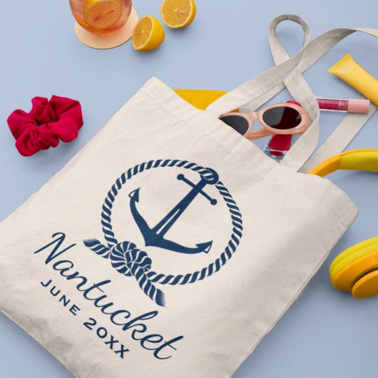 Tote Bag Nautical Navy Blue Anchor Custom Wedding Location