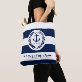 Tote Bag Nautical Navy Stripe Wedding Party Customisé (De près)