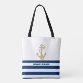 Tote Bag Nautique, Ancre d'or Bleu Bleu Bleu Blancs (Dos)