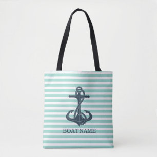 Tote Bag Nautique,Ancre,Rayes Vert Menthe