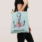 Tote Bag Nautique, Fleurs d'Ancres Mint Vert rayures (De près)