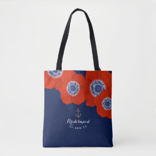 Tote Bag Nautique Marine & Red Anemones