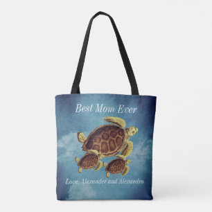 Tote Bag Nautique Meilleure maman Ever Mer Turtle Aquarelle