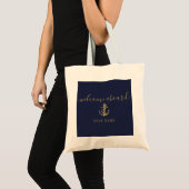 Tote Bag Nautique Nom du bateau Marine Blue Gold Welcome à (Devant (produit))
