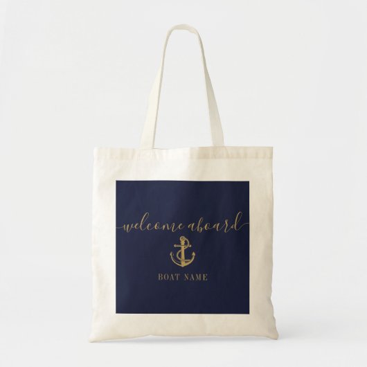 Tote Bag Nautique Nom du bateau Marine Blue Gold Welcome à (Devant)