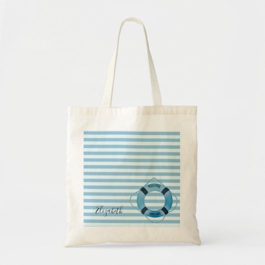 Tote Bag Nautique, Rayures Bleu Clair (Devant)