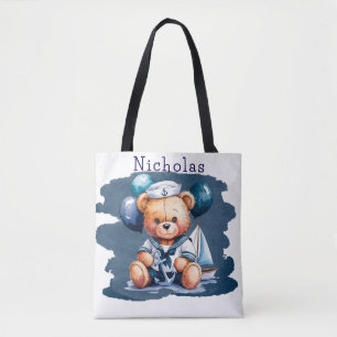 Tote Bag Nautique Teddy Bear Delight Boy Baby shower Cadeau