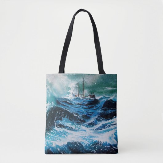 Tote Bag Navire dans la mer en tempête, nautique (Devant)