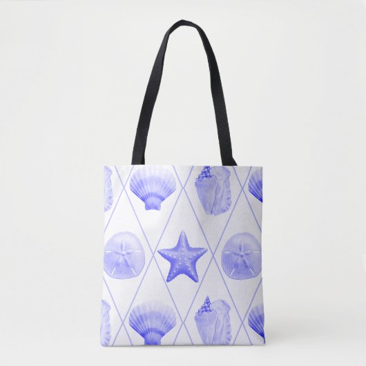 Tote Bag Navy Blue Coastal Seashells Starfish (Devant)
