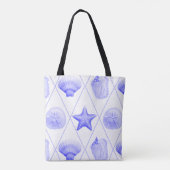 Tote Bag Navy Blue Coastal Seashells Starfish (Dos)