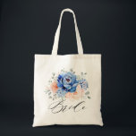 Tote Bag Navy Blue Slate Dusty Blush Pink Floral Wedding<br><div class="desc">Navy blue blush pink floral wedding bridesmaid gift featuring elegant bouquet of navy blue,  royal blue ,  white ,  blush garden rose,  hydrangea,   and sage green eucalyptus leaves. Please contact me for any help in customization or if you need any other product with this design.</div>