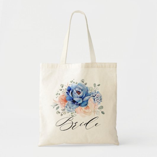 Tote Bag Navy Blue Slate Dusty Blush Pink Floral Wedding  (Devant)