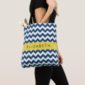 Tote Bag Navy Blue Zigzag, Navy Blue Chevron, Votre nom (De près)