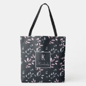 Tote Bag Navy Rose Élégant Tendance Initial Nom Monogramme (Devant)
