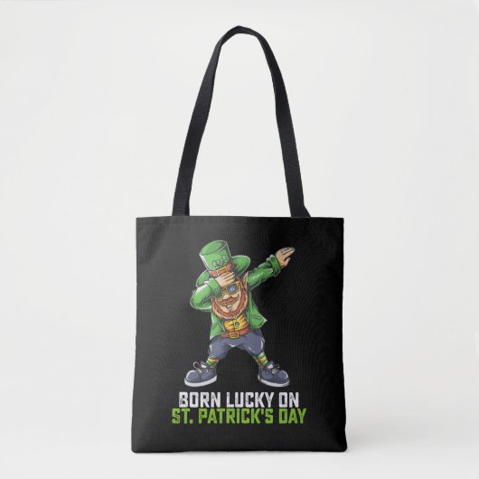 Tote Bag Né Lucky Sur St Patrick's Day Dabbing Birthday (Devant)
