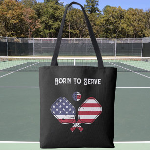 Tote Bag Né pour servir le drapeau américain Pickleball