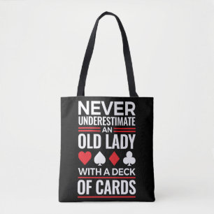 Tote Bag Ne sous-estimez jamais Old Lady Deck of Card Bridg