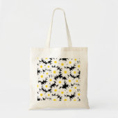 Tote Bag Négative Space Daisies blanc jaune sur noir (Devant)