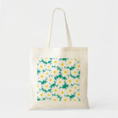 Tote Bag Négative Space Daisies blanc jaune sur vert (Devant)