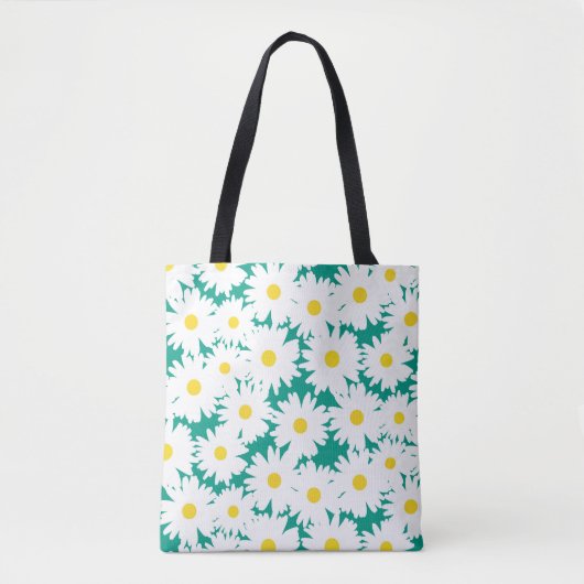 Tote Bag Négative Space Daisies blanc jaune sur vert (Devant)