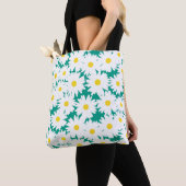 Tote Bag Négative Space Daisies blanc jaune sur vert (De près)