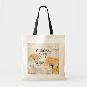 Tote Bag Néhémie 8:10 Joie du Seigneur Bible Verse Fleurs