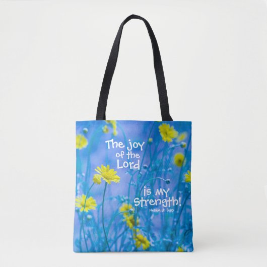 Tote Bag Néhémie 8:10, Joie du Seigneur, Fleurs (Devant)