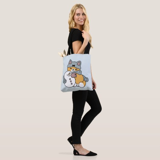 Tote Bag Neige beaucoup amusant Chat hiver vacances Design (Sur le modèle)