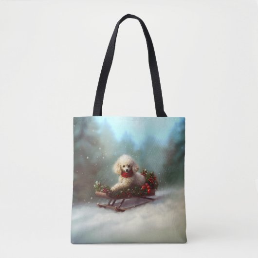 Tote Bag Neige de Noël caniche hiver (Devant)