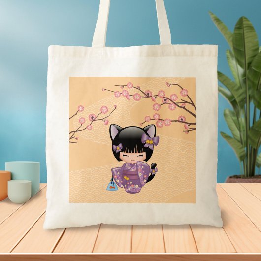 Tote Bag Neko Kokeshi Poupée - Cat Ears Geisha Girl