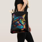 Tote Bag Neon Color Cat Face (De près)