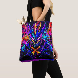Tote Bag Neon Cyber Guardian Art