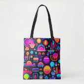 Tote Bag Neon Géométrique Abstrait (Devant)