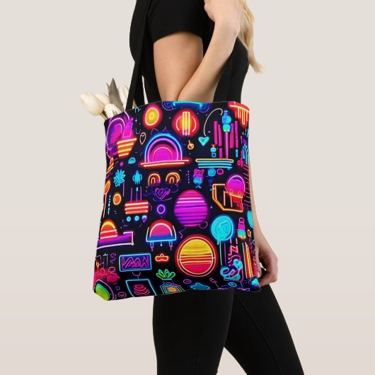 Tote Bag Neon Géométrique Abstrait (De près)