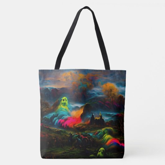 Tote Bag Neon Ghosts dans un paysage d'Imaginaire hanté (Devant)