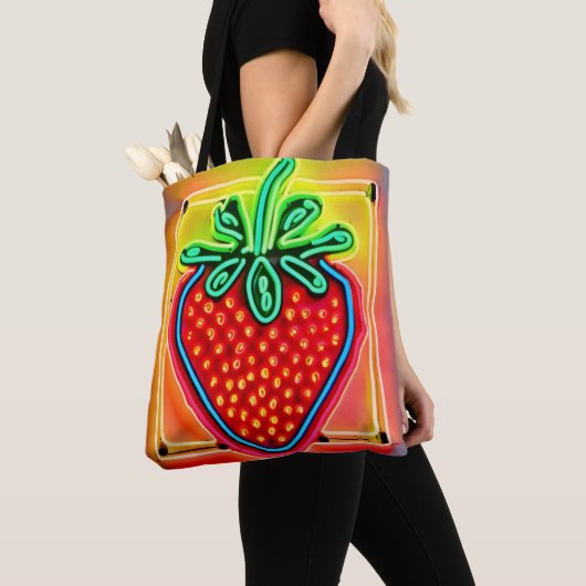 Tote Bag Néon Glow Fraise Coloré (De près)