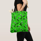 Tote Bag Neon Green Floral Gothic Skull (De près)