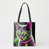 Tote Bag Neon Kitty Feline Art (Devant)