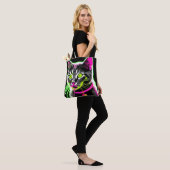 Tote Bag Neon Kitty Feline Art (Sur le modèle)