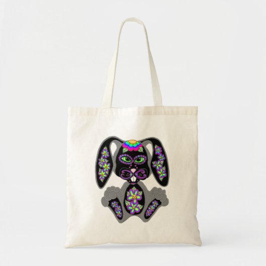 Tote Bag Neon Rainbow Sugar Skull Bunny (Devant)