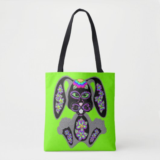 Tote Bag Neon Rainbow Sugar Skull Bunny (Devant)