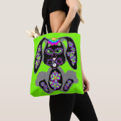 Tote Bag Neon Rainbow Sugar Skull Bunny (De près)
