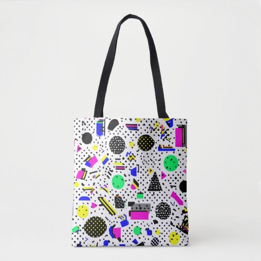 Tote Bag Neon Retro Memphis Geometric Chaos Pattern (Devant)