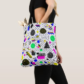 Tote Bag Neon Retro Memphis Geometric Chaos Pattern (De près)